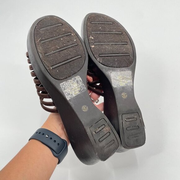 Vintage Y2K Cabin Creek Brown Strappy Wedges Slip On Slides Womens Size 7 Summer - Picture 8 of 10